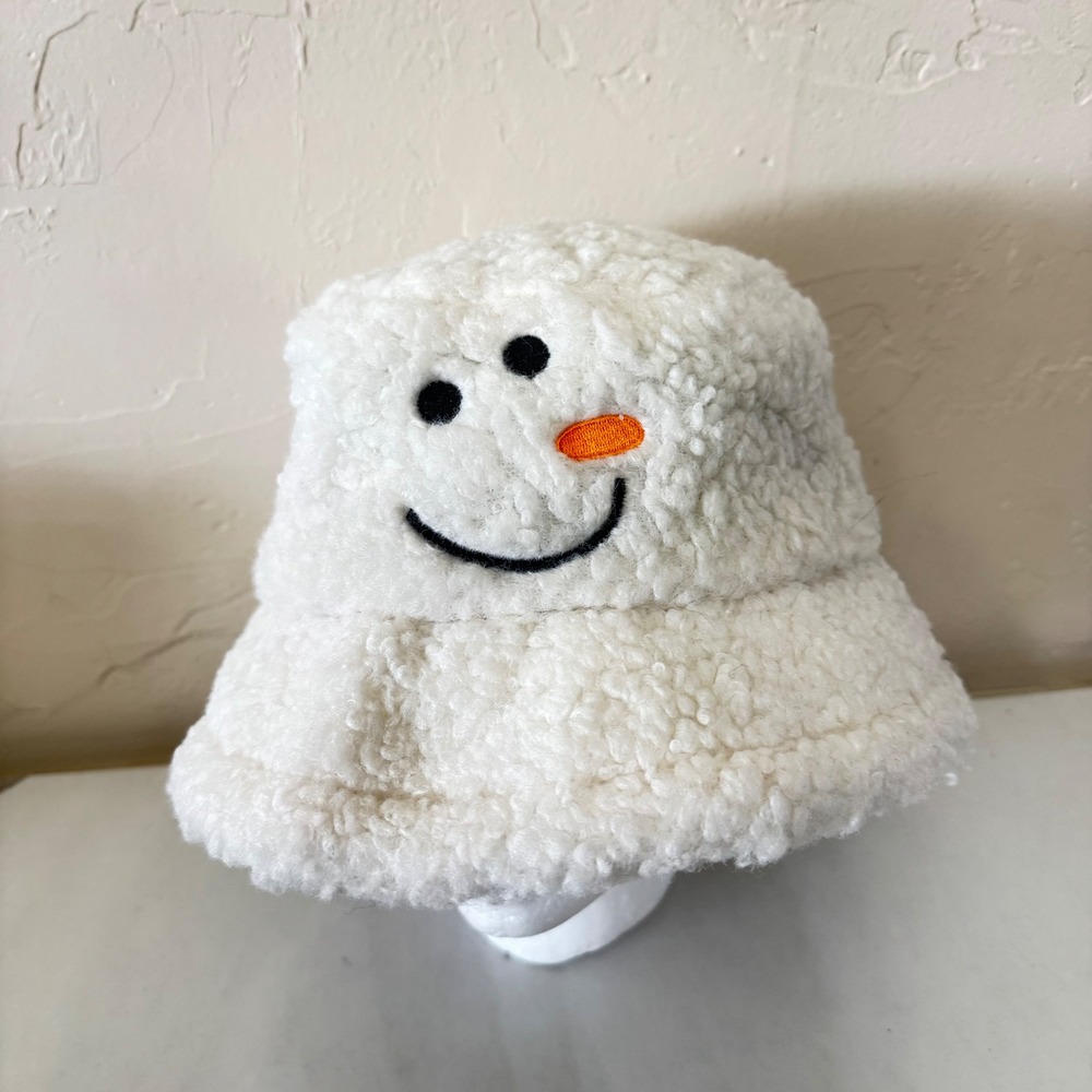 Coco‎ + Carmen Snowman Bucket Hat White Sherpa Fleece Winter Holiday Plush Hat